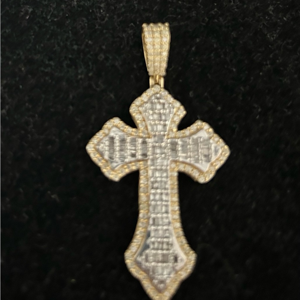 14K Gold Baguette 💎 Chrome Hearts style Cross Natural Real Diamonds 1.35 CT 🔥